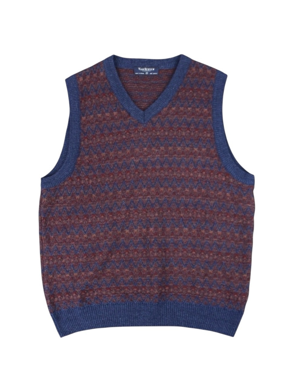 Vintage Van Heusen Sweater Vest V-Neck Patterned Knit Pullover Men's Medium